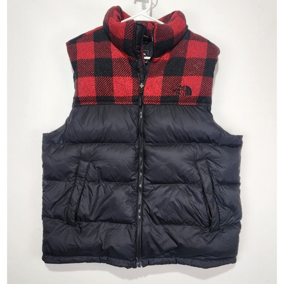 The North Face Nuptse 700 LUMBERJACK Red Plaid Down Puffer Vest Jacket Size XL - Picture 1 of 9